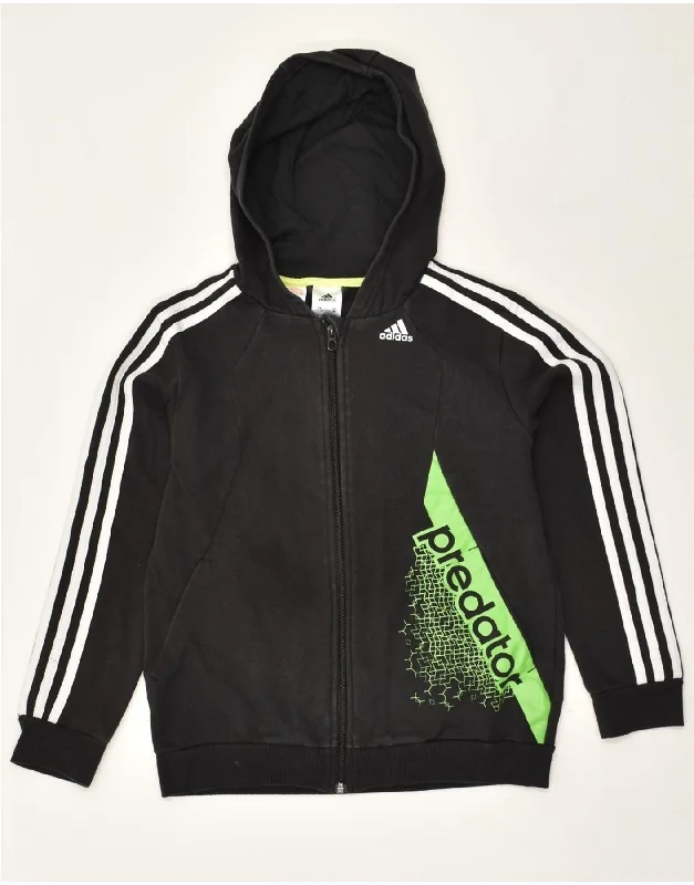 men's thick wool sweaters -ADIDAS Boys Graphic Zip Hoodie Sweater 11-12 Years Black Cotton