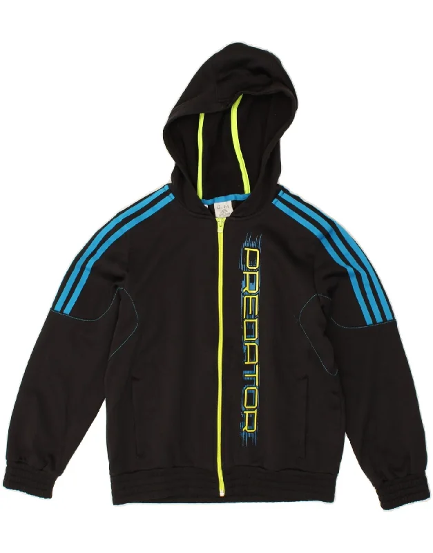 men's thick wool sweaters -ADIDAS Boys Graphic Zip Hoodie Sweater 11-12 Years Black Polyester