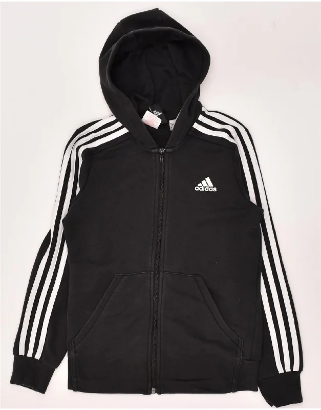 men's stylish knit pullovers -ADIDAS Boys Graphic Zip Hoodie Sweater 11-12 Years Black