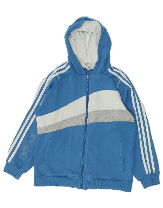 men's cashmere blend sweaters -ADIDAS Boys Graphic Zip Hoodie Sweater 11-12 Years Blue Colourblock Cotton