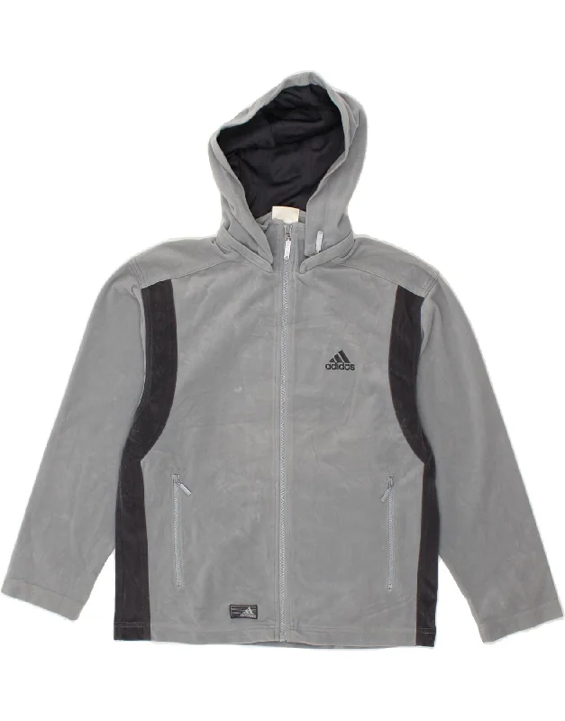 men's classic v-neck sweaters -ADIDAS Boys Graphic Zip Hoodie Sweater 11-12 Years Grey Colourblock