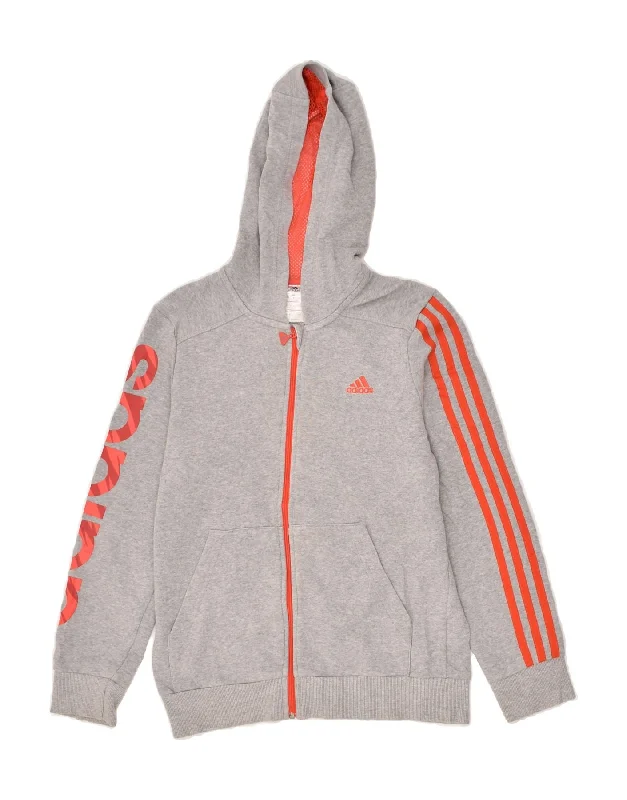 men's luxury sweaters -ADIDAS Boys Graphic Zip Hoodie Sweater 11-12 Years Grey Cotton