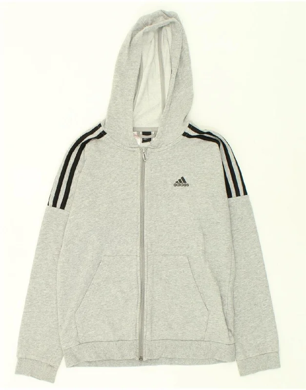 men's crewneck sweaters -ADIDAS Boys Graphic Zip Hoodie Sweater 11-12 Years Grey Cotton