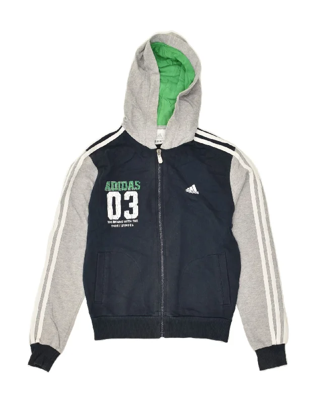 men's hooded sweaters -ADIDAS Boys Graphic Zip Hoodie Sweater 11-12 Years Navy Blue Colourblock