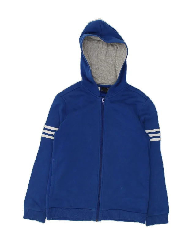 men's oversized sweaters -ADIDAS Boys Graphic Zip Hoodie Sweater 11-12 Years Navy Blue Cotton