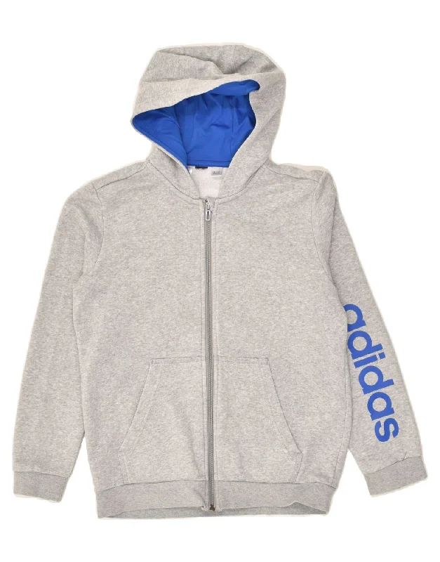 men's high-neck sweaters -ADIDAS Boys Graphic Zip Hoodie Sweater 12-13 Years Grey