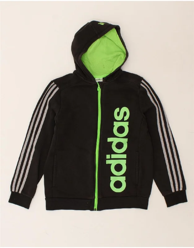 men's modern fit sweaters -ADIDAS Boys Graphic Zip Hoodie Sweater 13-14 Years Black Cotton