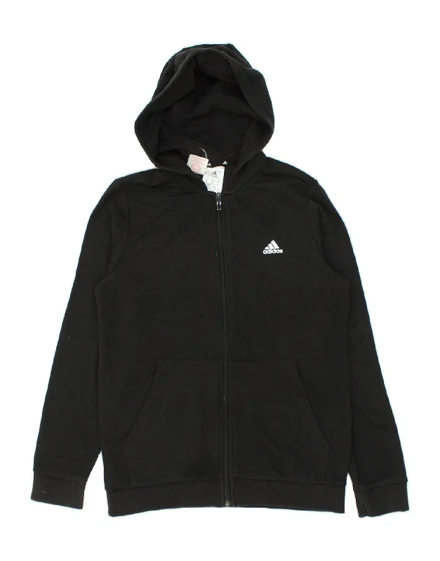 men's ribbed sweaters -ADIDAS Boys Graphic Zip Hoodie Sweater 13-14 Years Black Cotton