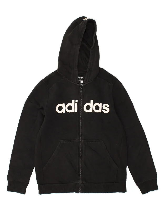 men's high-quality cashmere sweaters -ADIDAS Boys Graphic Zip Hoodie Sweater 13-14 Years Black Cotton