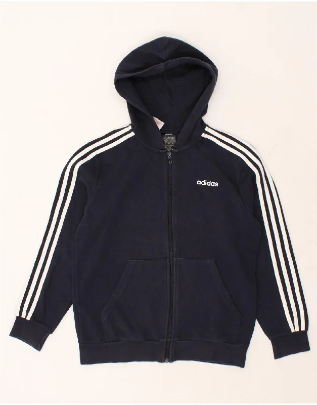 men's modern fit sweaters -ADIDAS Boys Graphic Zip Hoodie Sweater 13-14 Years Navy Blue Cotton