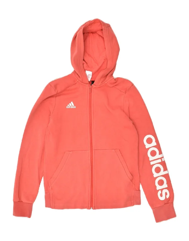 men's breathable cotton sweaters -ADIDAS Boys Graphic Zip Hoodie Sweater 13-14 Years Orange Cotton