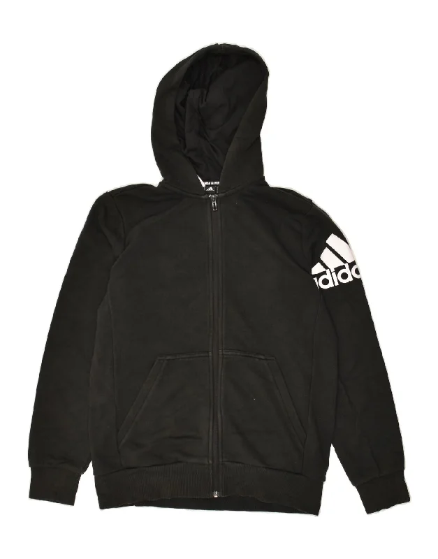 men's lightweight sweaters -ADIDAS Boys Graphic Zip Hoodie Sweater 14-15 Years Black Cotton