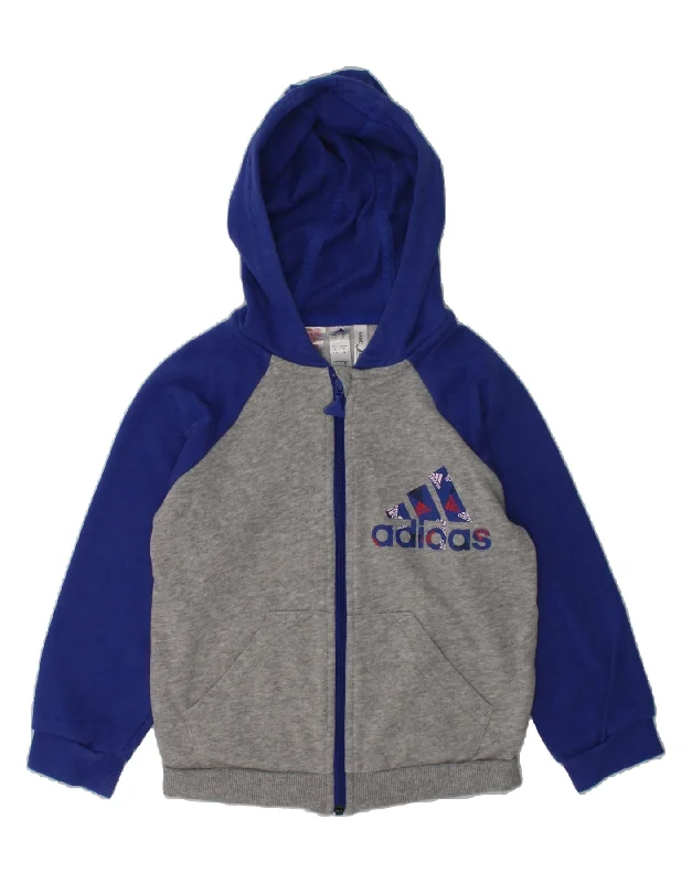 men's high-quality cashmere sweaters -ADIDAS Boys Graphic Zip Hoodie Sweater 2-3 Years Grey Colourblock Cotton