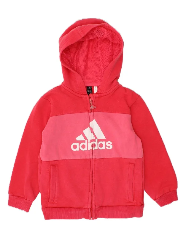 men's outdoor sweaters -ADIDAS Boys Graphic Zip Hoodie Sweater 2-3 Years Red Cotton