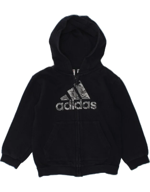 men's sweater vest -ADIDAS Boys Graphic Zip Hoodie Sweater 3-4 Years Navy Blue Cotton