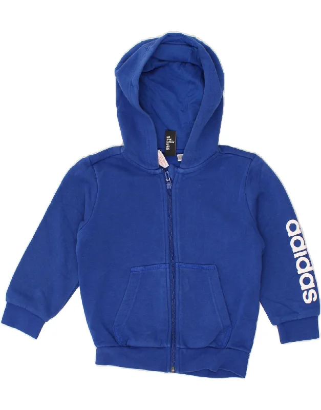 men's luxury sweaters -ADIDAS Boys Graphic Zip Hoodie Sweater 4-5 Years Blue