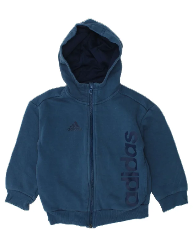 men's stylish sweaters -ADIDAS Boys Graphic Zip Hoodie Sweater 4-5 Years Navy Blue Cotton