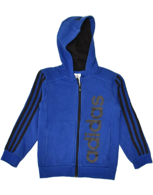 men's high-neck sweaters -ADIDAS Boys Graphic Zip Hoodie Sweater 7-8 Years Blue Cotton