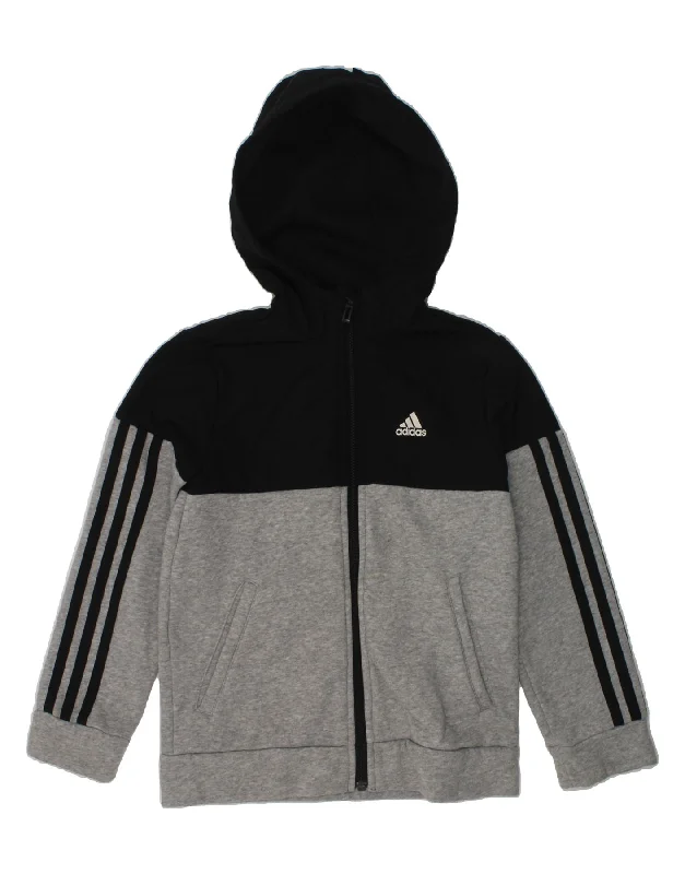 men's formal sweaters -ADIDAS Boys Graphic Zip Hoodie Sweater 7-8 Years Grey Colourblock Cotton