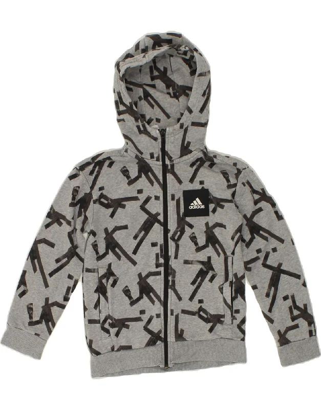 men's high-quality cashmere sweaters -ADIDAS Boys Graphic Zip Hoodie Sweater 7-8 Years Grey Cotton