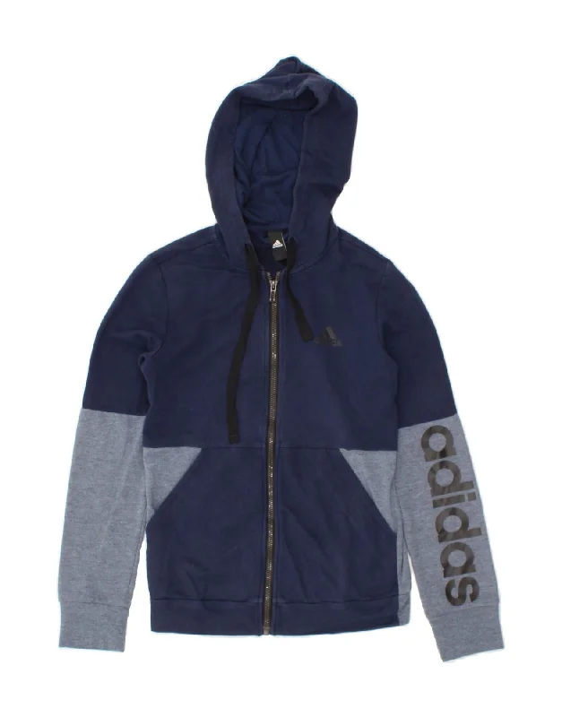 men's cashmere blend sweaters -ADIDAS Boys Graphic Zip Hoodie Sweater 8-9 Years Navy Blue Colourblock