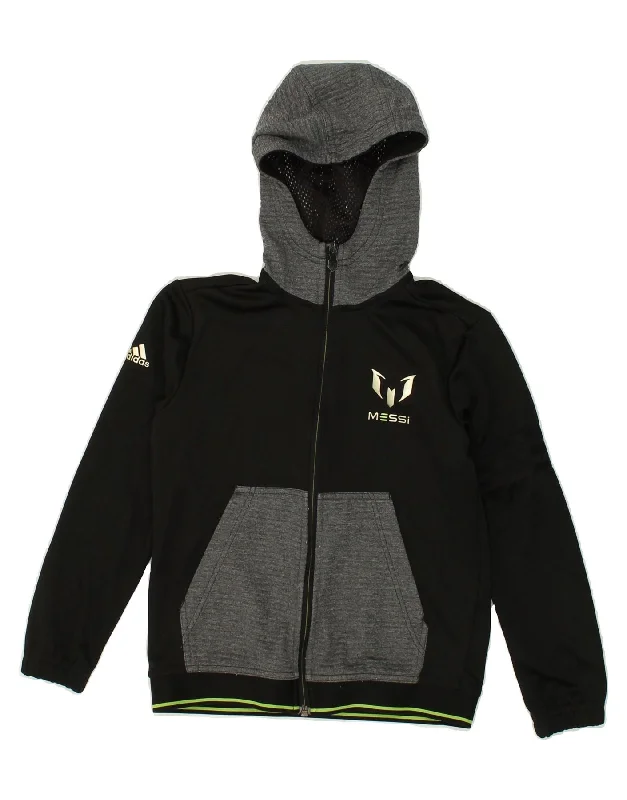 men's knitted pullover sweaters -ADIDAS Boys Graphic Zip Hoodie Sweater 9-10 Years Black Colourblock