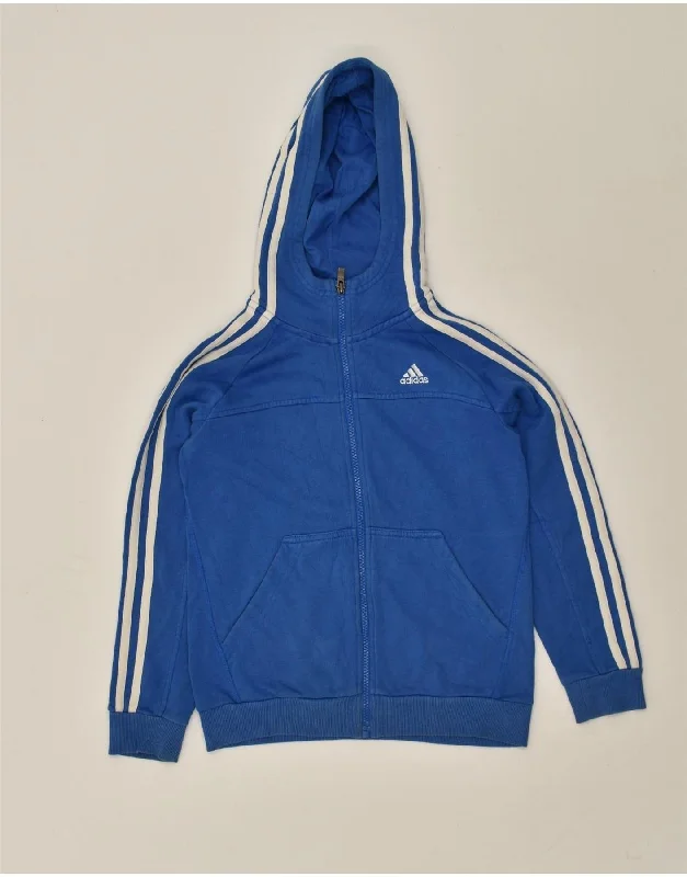 men's stylish cardigans -ADIDAS Boys Graphic Zip Hoodie Sweater 9-10 Years Blue Cotton