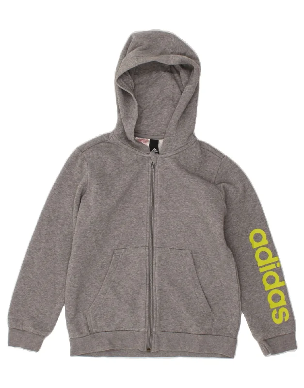 men's chunky knit sweaters -ADIDAS Boys Graphic Zip Hoodie Sweater 9-10 Years Grey Cotton