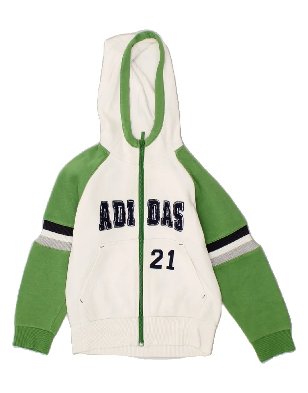 men's turtleneck pullover sweaters -ADIDAS Boys Graphic Zip Hoodie Sweater 9-10 Years White Colourblock Cotton