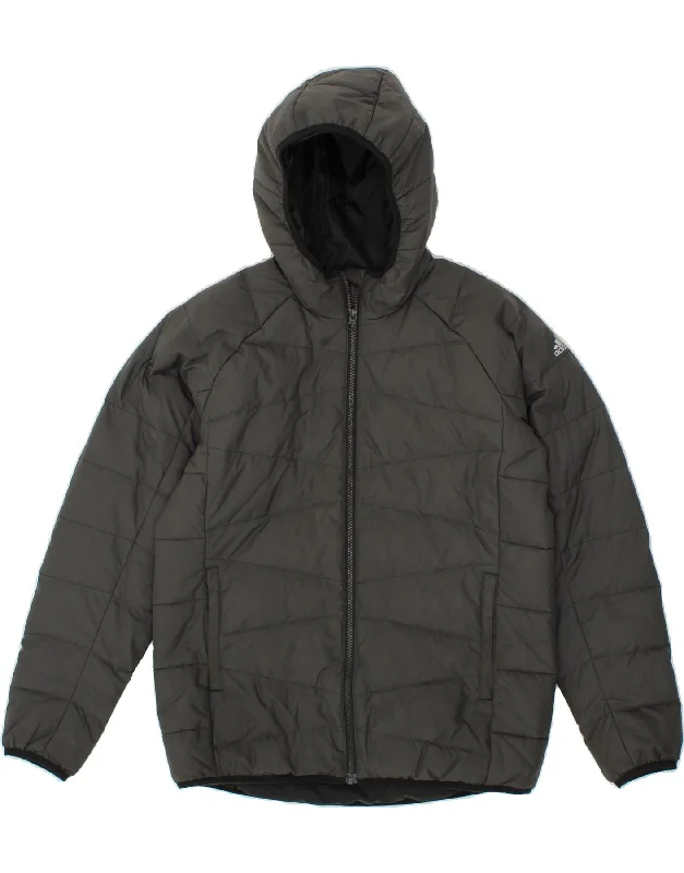 men's winter jackets with fur lining -ADIDAS Boys Hooded Padded Jacket 13-14 Years Grey Polyester