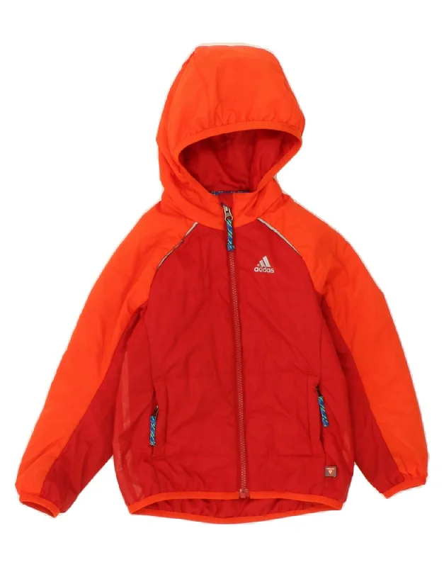 men's varsity jackets -ADIDAS Boys Hooded Padded Jacket 5-6 Years Red Colourblock Polyester