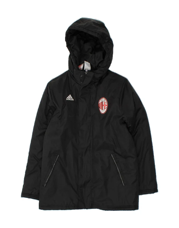 men's winter jackets with fur lining -ADIDAS Boys Hooded Rain Jacket 11-12 Years Black Nylon