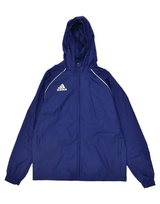 men's outdoor hiking jackets -ADIDAS Boys Hooded Rain Jacket 13-14 Years Navy Blue Polyester