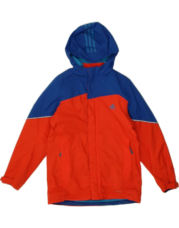 men's trench coats -ADIDAS Boys Hooded Windbreaker Jacket 11-12 Years Red Colourblock