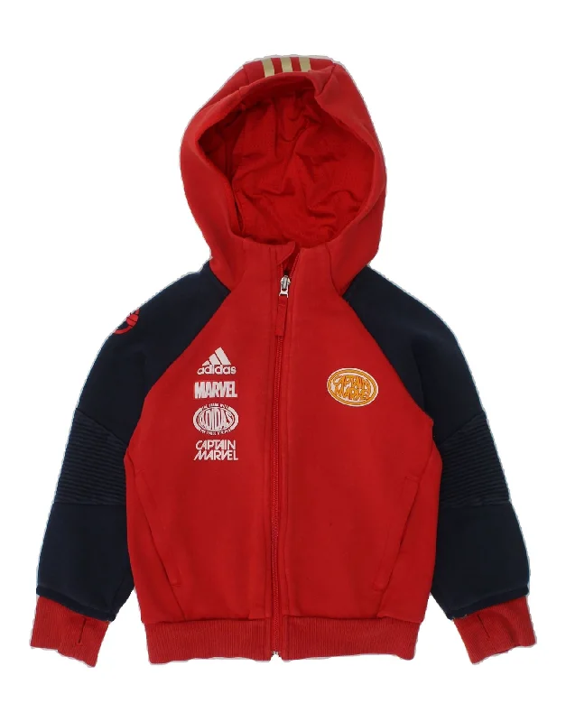 men's soft knit sweaters -ADIDAS Boys Marvel Graphic Zip Hoodie Sweater 4-5 Years Red Colourblock