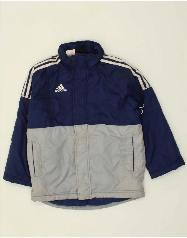 men's comfortable jackets -ADIDAS Boys Padded Jacket 7-8 Years Navy Blue Colourblock Polyester