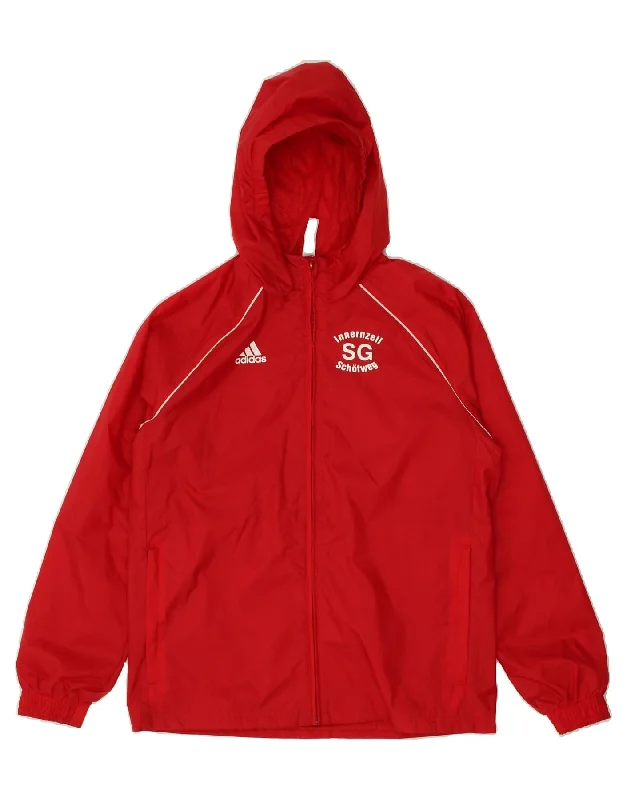 men's insulated jackets -ADIDAS Boys Rain Jacket 11-12 Years Red Polyamide