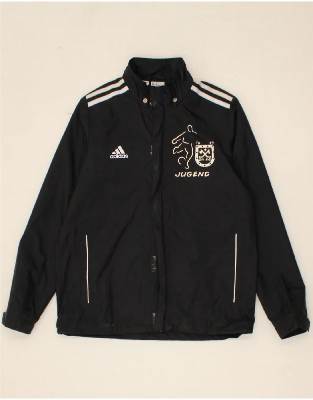 men's running jackets -ADIDAS Boys Rain Jacket 9-10 Years Black Polyester