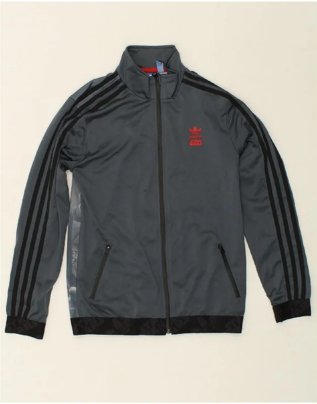 men's coat jackets -ADIDAS Boys Star Wars Graphic Tracksuit Top Jacket 13-14 Years Grey