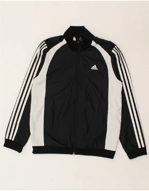 men's insulated rain jackets -ADIDAS Boys Tracksuit Top Jacket 11-12 Years Black Colourblock Polyester