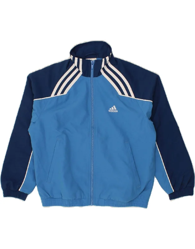 men's fleece jackets -ADIDAS Boys Tracksuit Top Jacket 11-12 Years Blue Colourblock Polyester