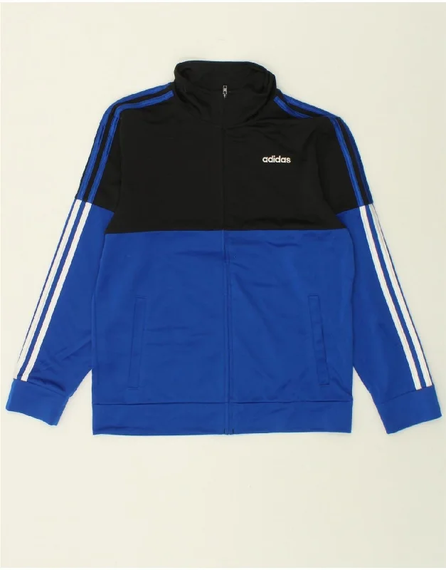 men's trench coats -ADIDAS Boys Tracksuit Top Jacket 11-12 Years Large Blue Colourblock