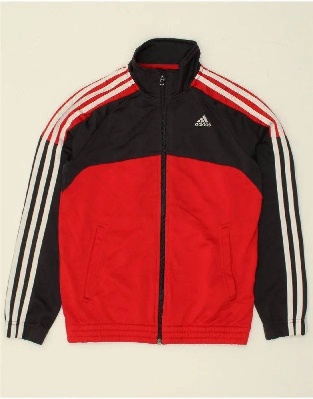 men's down jackets -ADIDAS Boys Tracksuit Top Jacket 11-12 Years Red Colourblock