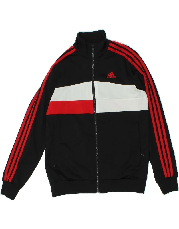 men's varsity jackets -ADIDAS Boys Tracksuit Top Jacket 13-14 Years Black Colourblock Polyester