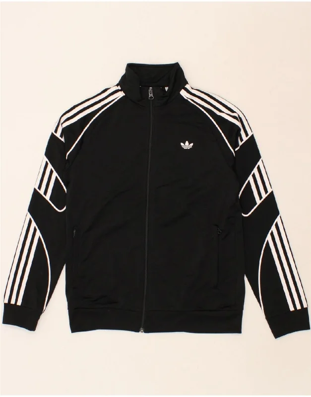 men's fleece-lined jackets -ADIDAS Boys Tracksuit Top Jacket 13-14 Years Black Polyester