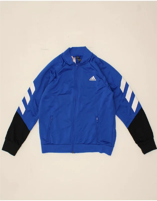 men's sporty jackets -ADIDAS Boys Tracksuit Top Jacket 13-14 Years Blue Colourblock Polyester