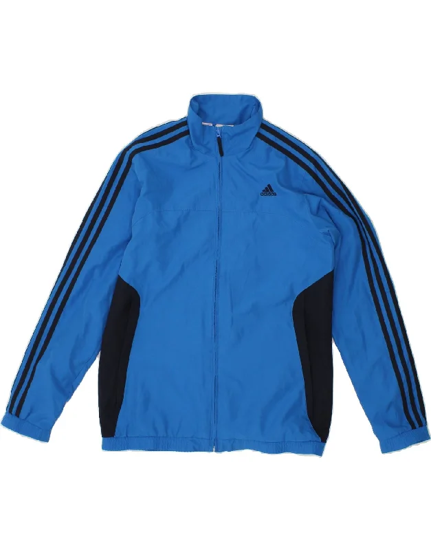 men's packable rain jackets -ADIDAS Boys Tracksuit Top Jacket 13-14 Years Blue Colourblock Polyester