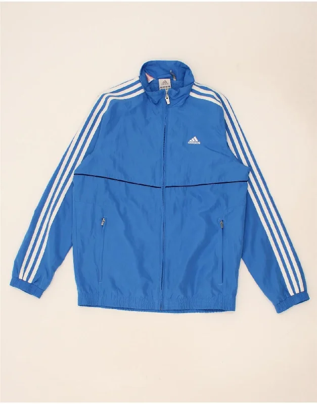 men's athletic jackets for running -ADIDAS Boys Tracksuit Top Jacket 13-14 Years Blue Polyester