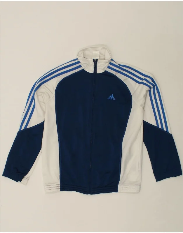 men's fleece jackets -ADIDAS Boys Tracksuit Top Jacket 13-14 Years Navy Blue Colourblock