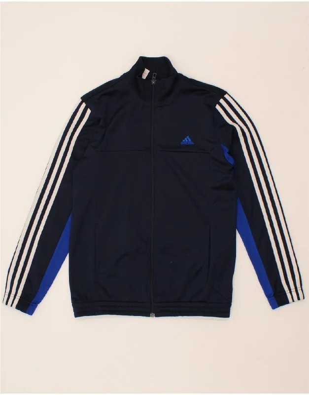 men's running jackets -ADIDAS Boys Tracksuit Top Jacket 13-14 Years Navy Blue Colourblock